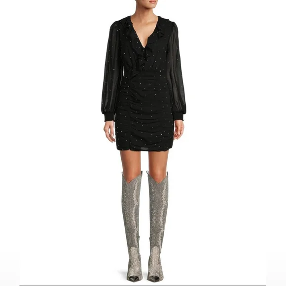 A Loves A | Dresses | A Loves A Surplice Ruffle Vneck Long Sleeve Stone  Embellished Ruched Mini Dress | Poshmark